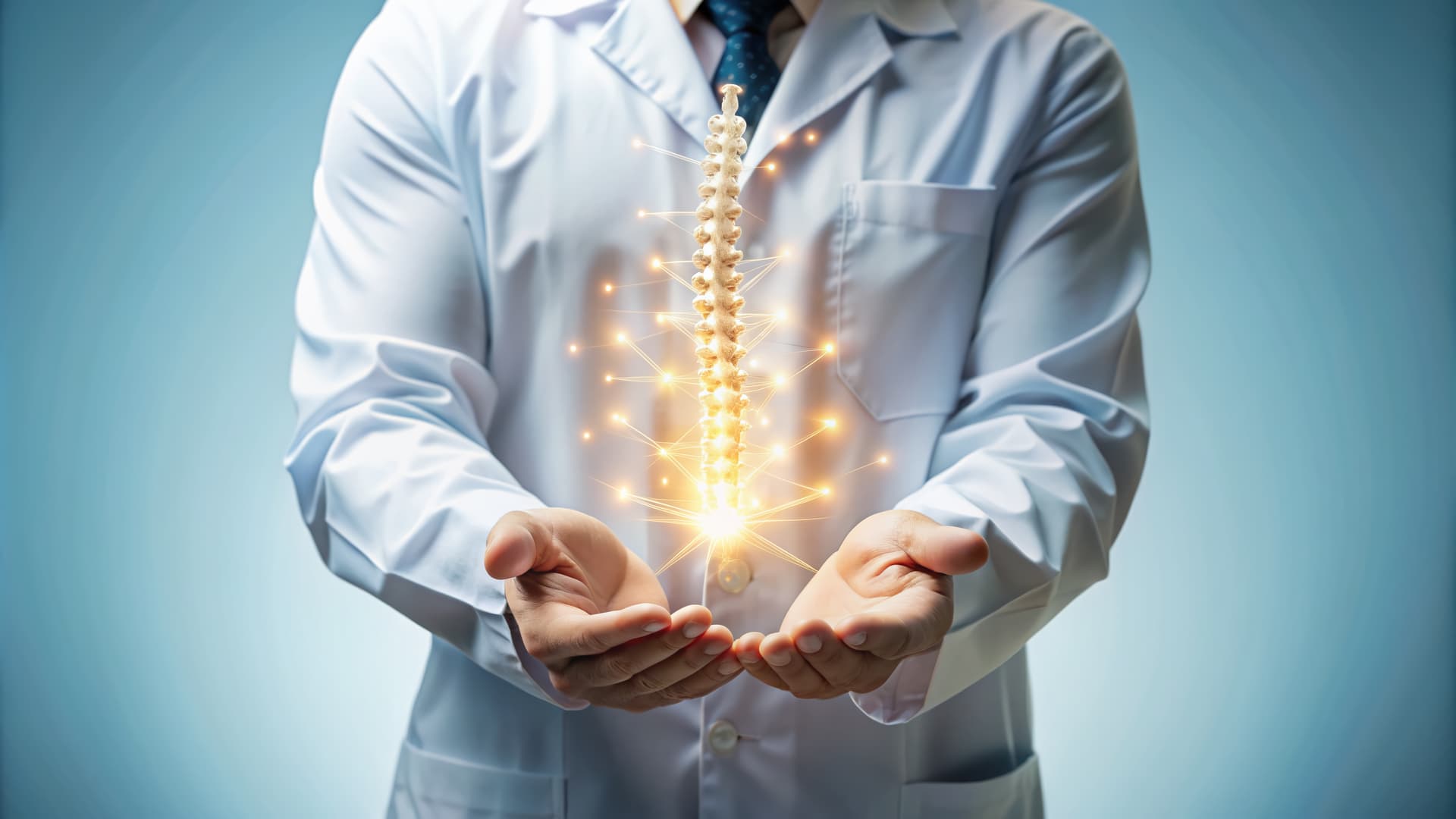 Doctor holding illuminated spine model